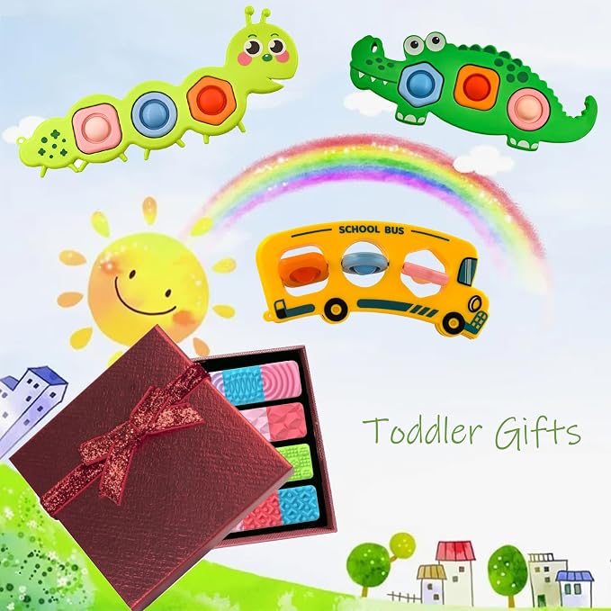Easter Gifts for Kids 6Pc Fidget Popper Toys for Kids Sensory Strips Sensory Push and Popping Bubbles Montessori Busy Toy,Textured Suction Sensory Toys for with Autism, Pop for Classroom Gifts