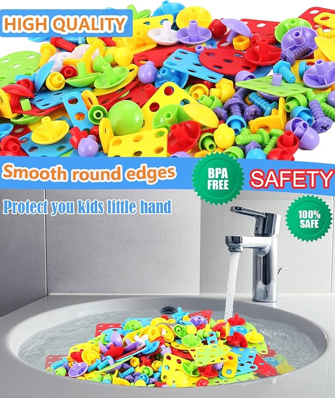 Educational Toys Building Blocks, 244 Pieces Electric Screwdriver DIY Building Toys for Boys and Girls, Educational Construction Building kit for Kids Ages 4 5 6 7 8 9 10 Year Old