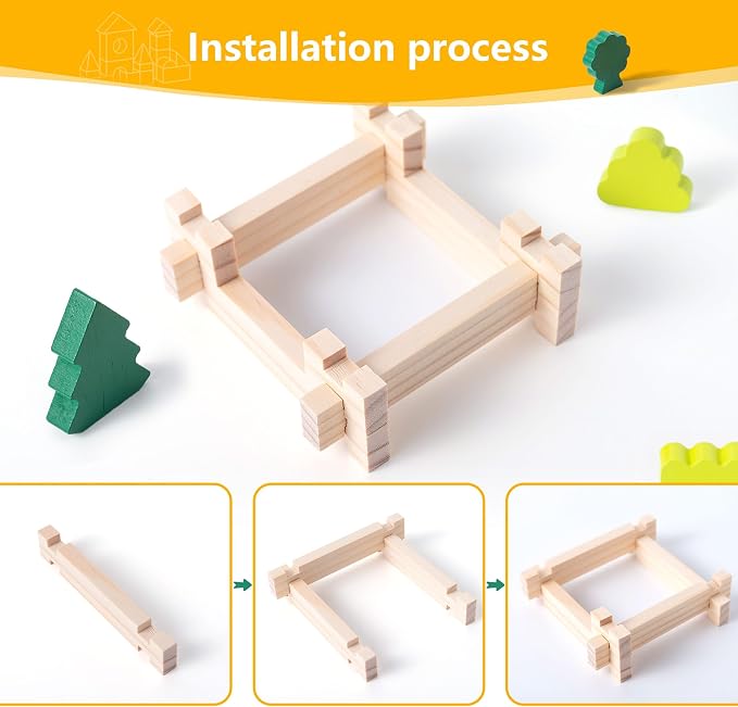 Wooden Building Blocks Set 168 Pieces Joinery Toys for Kids 3 Montessori STEM Educational Toy with Mortise and Tenon Structure Fine Motor Skills Development Gift for Boys Girls