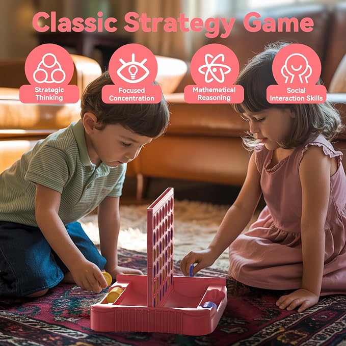 Pup Go 4 in a Row Game, Connect & Win Four in a Row Board Game, Portable 2-Player Strategy Games for Travel, Gift for Girl Age 3 4 5 6 7 8-12, Family Games Foldable Design with 6 Spare Discs Pink | Portable 2-Player Strategy Game for Road Trip, Gift fo...