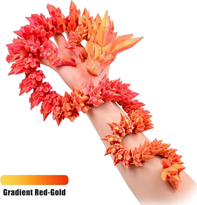 30 Inch Large 3D Printed Dragon 76cm Long Fidget Toy Gift Decor | Flexible Giant Articulated Dragon Toy, Home Desk Decoration, Birthdays Christmas Gift for Kids Boys Girls Adults, Red Gold