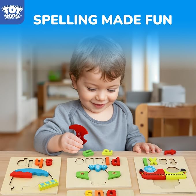 TOY Life Toddler Puzzles Ages 2-4, 4 Vehicles with Spelling Wooden Puzzles for Toddlers 3-5, Montessori Toys Gifts for 1 2 3 Years Old Boys Girls, Christmas Birthday Gifts Learning Toys for Kids