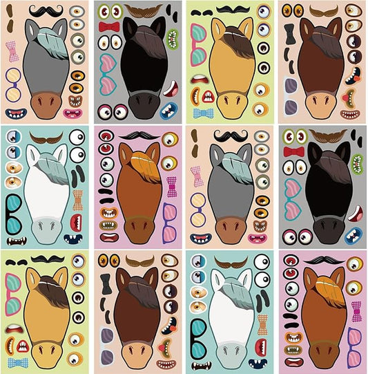 24 Sheets Make a Face Horse Stickers for Kids Toddlers Party Favors | Make Your Own Horse Stickers Birthday Decorations Supplies, Western Cowboy Cowgirl Crafts Activities Gifts Toys Games