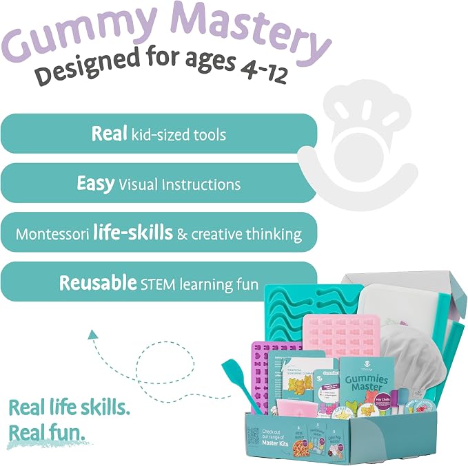 Kids Gummy Making Kit | Real Reusable Candy Science | Ages 6-12 | STEM DIY Activity | Gummy Molds and Visual Recipe Cards | Screen Free Fun | Birthday Christmas Gift Stocking Stuffer