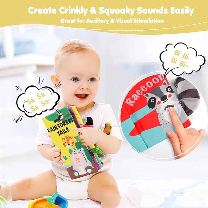 beiens Baby Books Toys, Tummy Time Touch and Feel Sensory Toys for Infant | Crinkle Cloth Book Toy for Baby 0-3-6-12-18 Months, Early Development Stroller Soft Toy, Newborn Shower Gift for Boy Girl