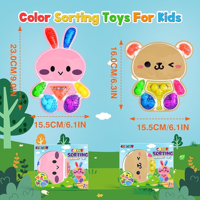 2Pcs Color Sorting Sensory Toys for Kids with Autism Toddler Toys for Airplane Travel Road Trip Preschool Montessori Toys Fine Motor Skills A Easter Basket Stuffers Gifts for Kids Boys Girls