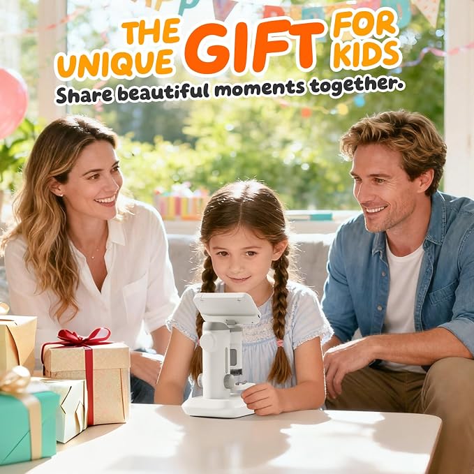 1600X Kids Microscope, 1080P Digital Microscope with 4.0" Screen | STEM Science Education Toy with Slides Kit, Portable Pocket Learning Microscope for Kids Ages 3-14, Birthday Christmas Gift