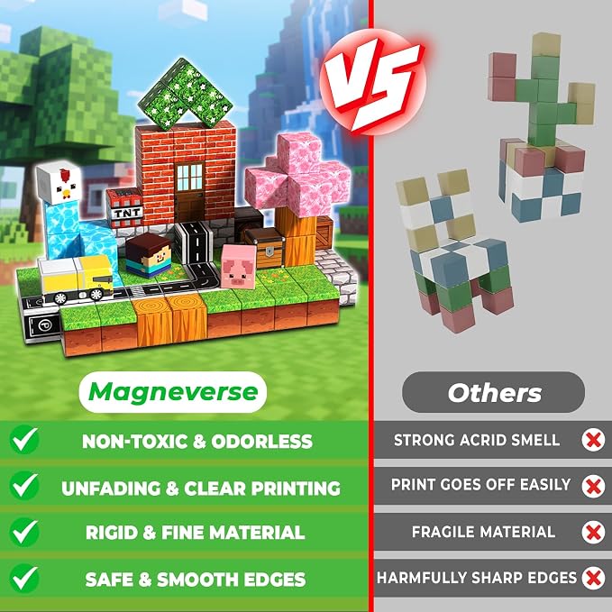 Magneverse 100 PCS 0.8in Magnetic Blocks - Magnet Toys & Magnetic Building Blocks Cubes, Stacking Magnets, STEM Toys for School Acitivities, Birthday Gifts for Boys Age 3+ Years Old (Theme: Forests)