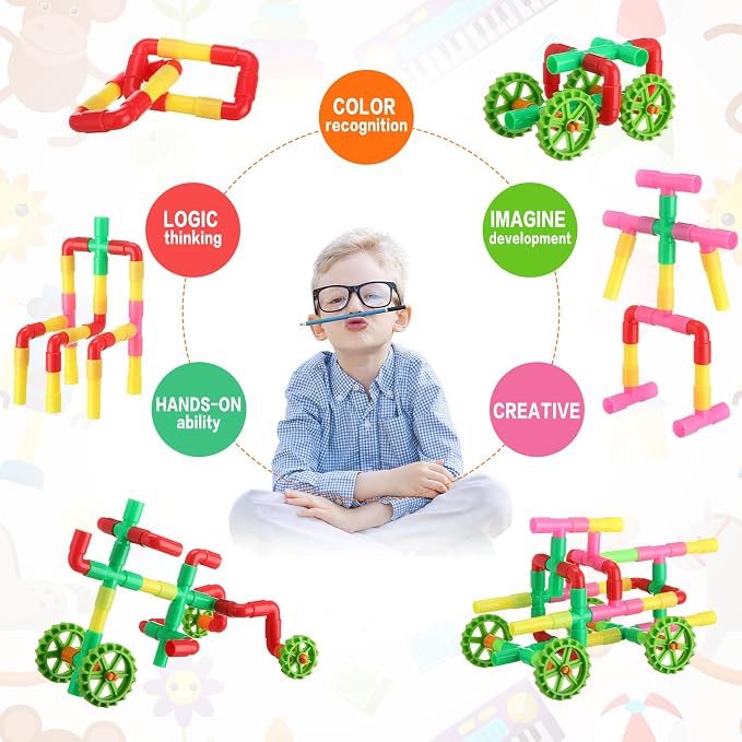 Libima 248 Pcs Tubular Pipes Building Blocks for Kids Over 6 Years Old Stem Building Toy Colorful Tube Pipe Toy Construction Set for Toddlers Educational Preschool Learning