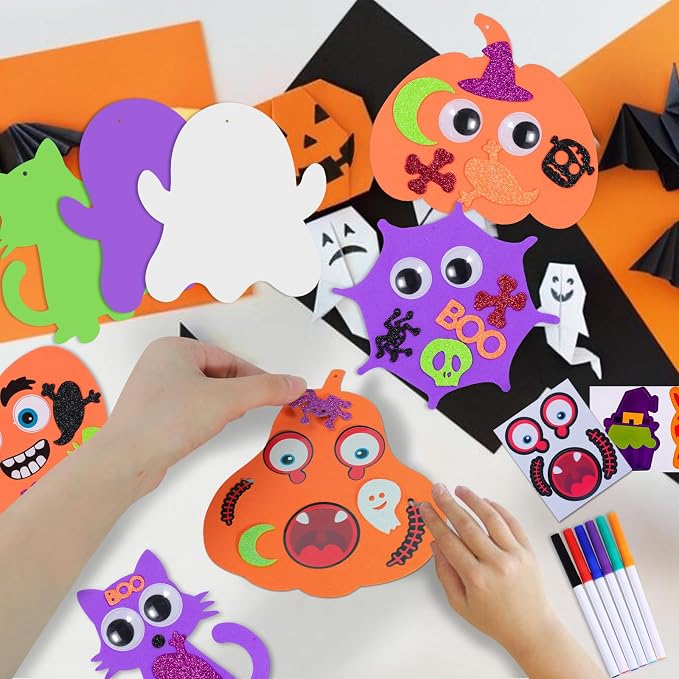 Max Fun 332PCS Halloween Crafts for Kids, Halloween Activities Foam Pumpkins for Crafts Stickers Gift Kits, DIY Art and Craft Set for Holiday Classroom Decorations Party Favors Supplies