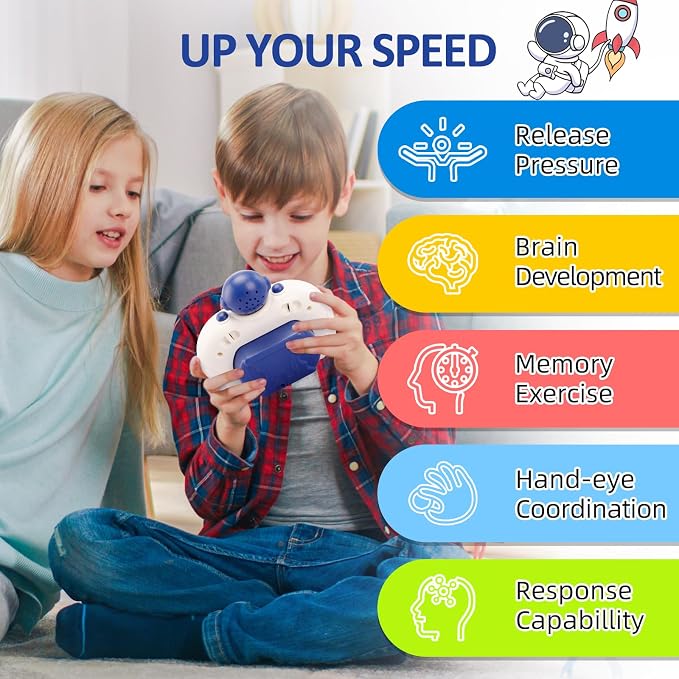 Blackma Fast Push Light Up Fidget Toys for Kids, Handheld Puzzle Game Sensory Toys, Christmas Toys Gifts for 3-12 Year Old Boys Girls (Blue and White)