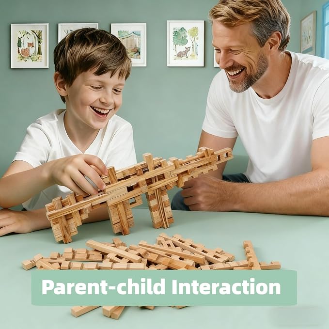 STEM Wooden Building Blocks, Toy Gun Style | Natural Wood without Paint and Rough Edges