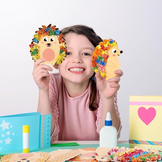 Fennoral 9 Pack Hedgehog Poke in Art Craft Kit for Kids | Make You Own Hedgehog Foam Stickers DIY Autumn Art and Craft for Boys Girls Art Activities Fall Thanksgiving Decoration