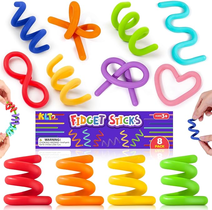 Sensory Toys Fidget Sticks for Kids: 8 Pack Creative Silicone Fidget Sticks - Quiet Desk Fidgets for Classroom Prizes - Fidget Toys for Autism ADHD Stress Relief - Calm Down Back to School Supplies