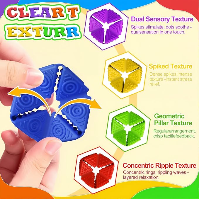 6Pack Fidget Silicone Sensory Toys for Kids Flip Cube with Textures | Quiet Small Fidgets for Classroom Focus,Stress Relief Toys for Autism ADHD Calm Down, Non-Toxic Durable Desk Fidgets Home
