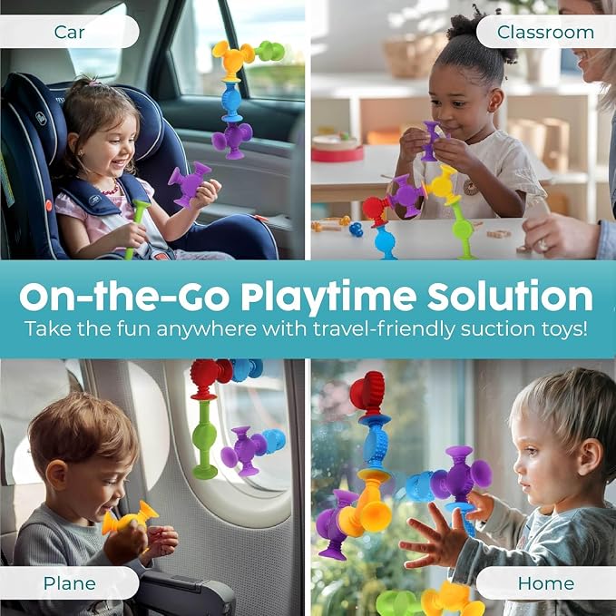 BUNMO Bath Toys Suction - Connect, Build, Create - Toddler Bath Toys - Hours of Fun & Creativity - Fine Motor Skills - Stimulating Sensory Toys - Non-Mouthable Toy - Textured 10 Pack