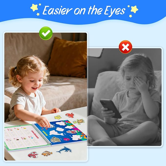 Busy Book for Toddlers 3-5, Preschool Learning Activities, 30 Themes | Reusable Activity Workbook with 8 Markers for Tracing, Matching and Coloring, Montessori Travel Toy for Home and Road Trips