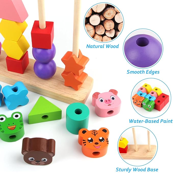 Vinlon Montessori Toddler Game Toys for Boys Girls 2 3 4 Years Old, Cute Animal Vivid Colors Shape Sorting & Stacking Toy Building Blocks Early Learning Educational Toys Easter Basket Stuffers