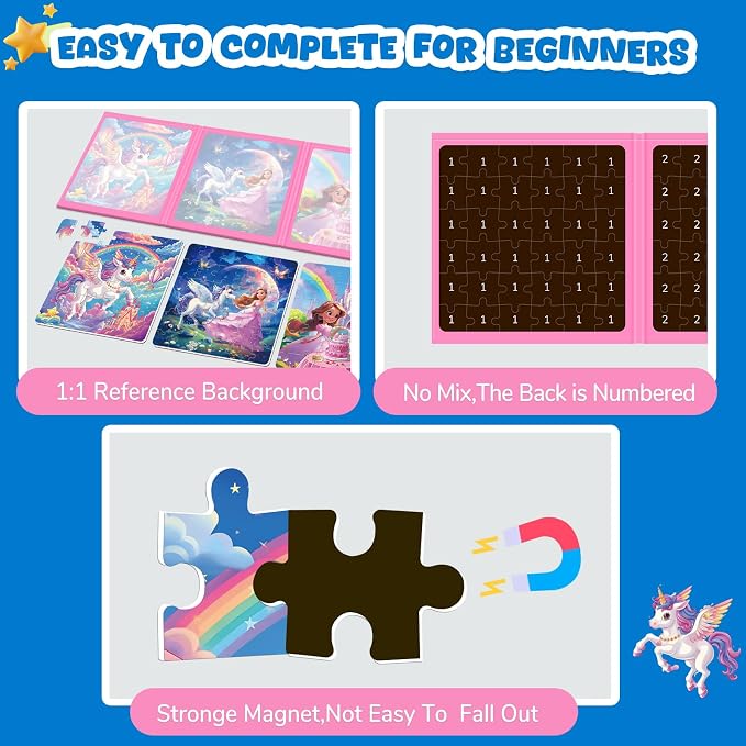 Homicozy Magnetic Puzzles for Toddler Kids 3-8, Unicorn Princess Travel Toy | 36-Piece Magnetic Puzzle for Kids Ages 3-5 4-6, Car Airplane Road Trip Activities, Quiet Screen-Free Game, Girl Birthday Gift