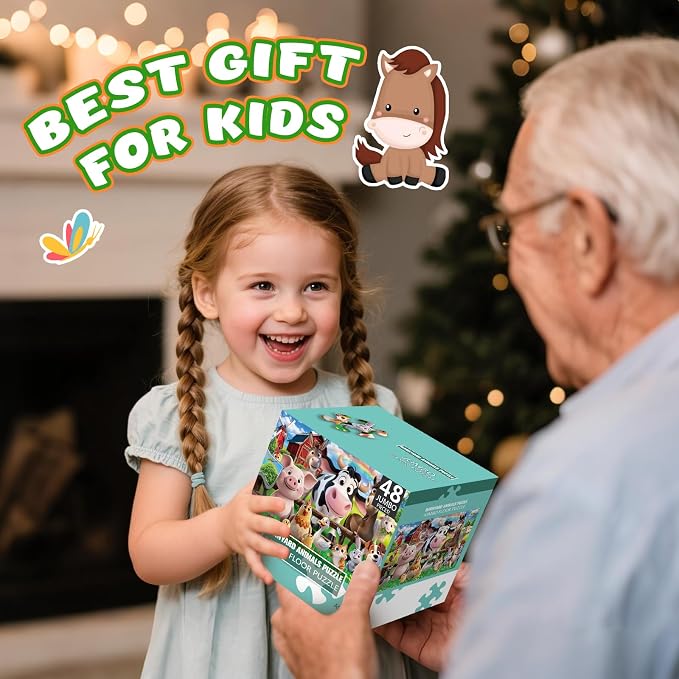 Jumbo Floor Puzzle for Kids,48 Piece Farm Animals Jigsaw Puzzle Ages 3-8 | Animal Theme,Extra-Large Thick Pieces Fit Little Hands,35x24 in Completed,Preschool Educational Gift for Boys and Girls