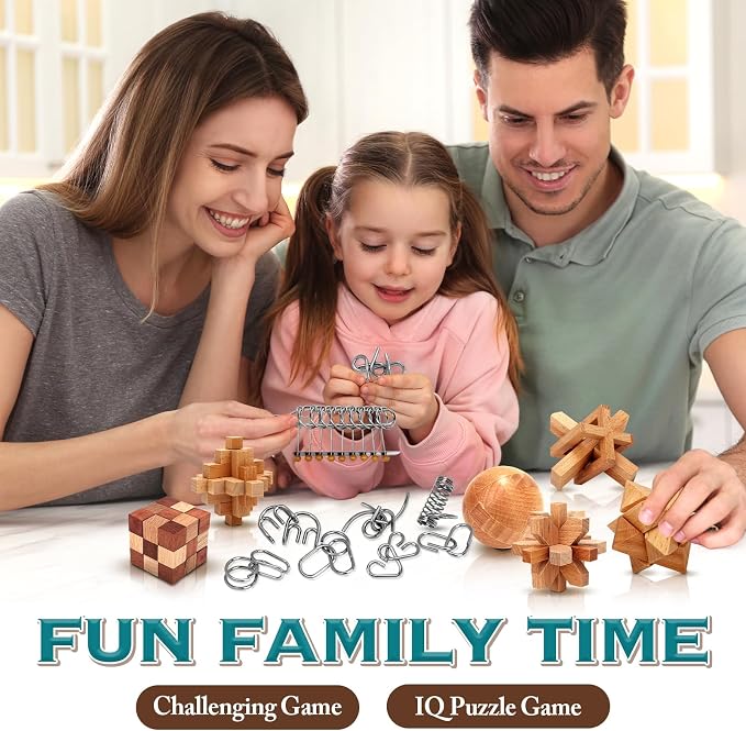 Brain Teaser Wooden Metal Puzzles - Easter Gifts for Kids Teens Brain Teaser Disentanglement Iron Link Unlock Interlock Game Chinese Ring Magic Trick Toy for Party Favors Kids Adults Challenge 32pack