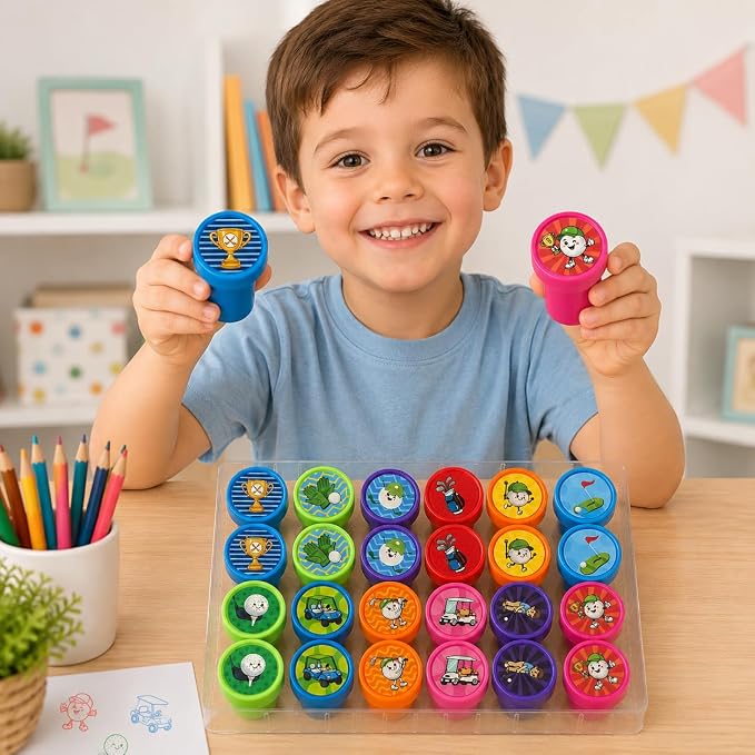 Cinrobiye 24 Pcs Golf Stampers Party Favor Set, Cute Sports Golf Stamps for Kids Birthday Party, Classroom Rewards, Carnival Prizes, Goody Bag Fillers, Sports Themed Party Supplies