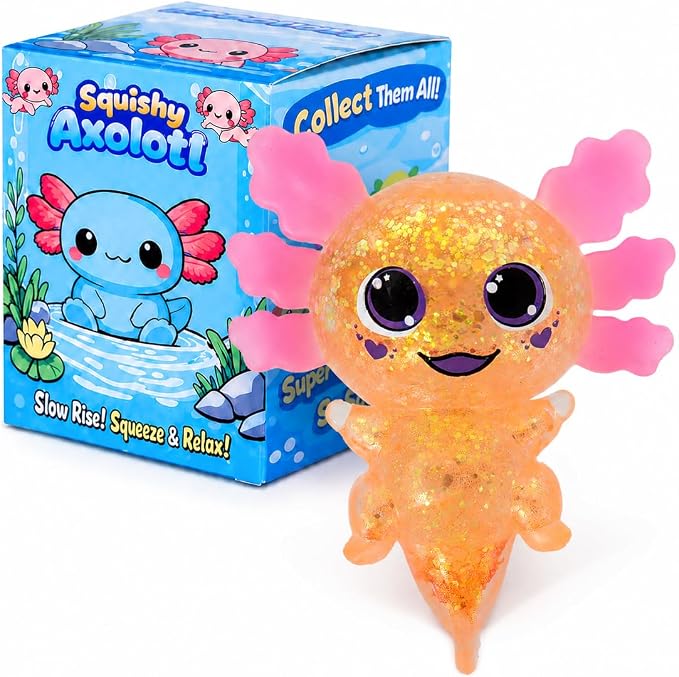 Axolotl Squishy Stress Ball, Soft TPR Slow Rising Squeeze Toy, Cute Axolotl Fidget Toy for Stress Relief, Anxiety Calming Sensory Toy for Kids Adults(Orange BigEars Axolotl)