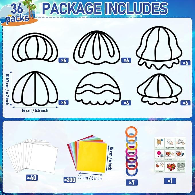 Qyeahkj 36 Set Jellyfish Suncatchers Craft for DIY Ocean Window Tissue Paper Craft Kit Under the Sea Stained Glass Window Ornaments Decoration for Home Art Project Summer Jellyfish Party Favor Gift
