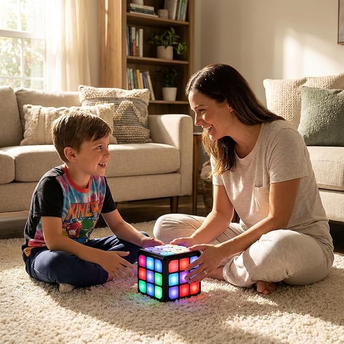FLASHDASH Flashing Cube Electronic Memory and Brain Game - 4-in-1 Handheld Stem Toys for Kids - Cool Gadgets, Games for Boys and Girls - Fun Family Game for Kids Ages 6-12 - Educational Gift Toy
