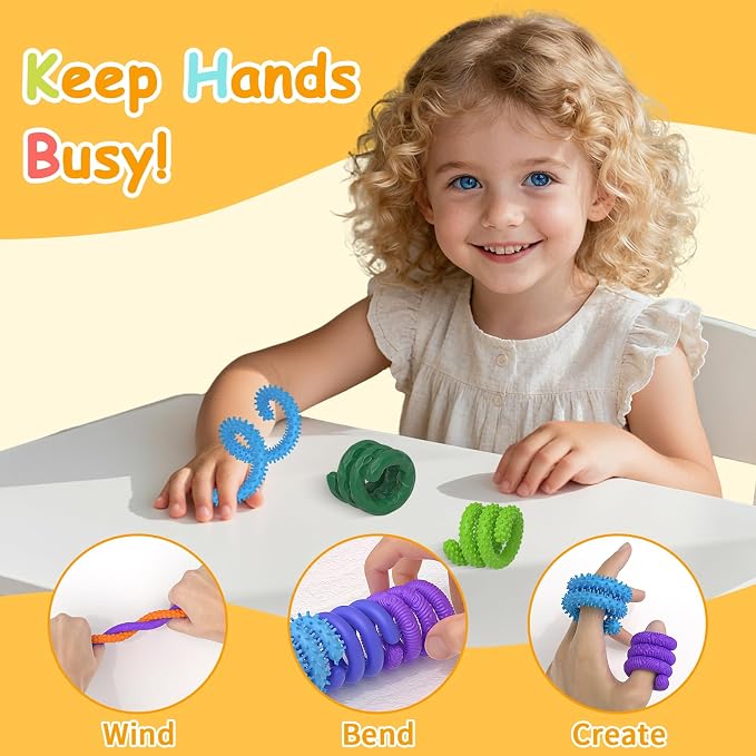 Fidget Toys Sensory Sticks: 8 Pack Textured Silicone Sensory Toys for Kids with Autism, Fidget Toys for Relieving Anxiety and Stress, Calm Down Travel Toys for Kids / Adults
