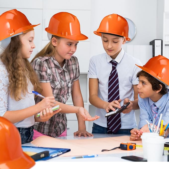 Sumind 48 Packs Construction Party Hats Kids Plastic Worker Helmet Bulk Toy for 3-8 Years Children Dress up Party Supplies(Orange)