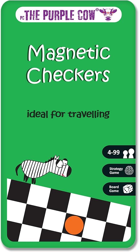 The Purple Cow Magnetic Travel Checkers Game - Board Games for Kids and Adults. Great for Travel.