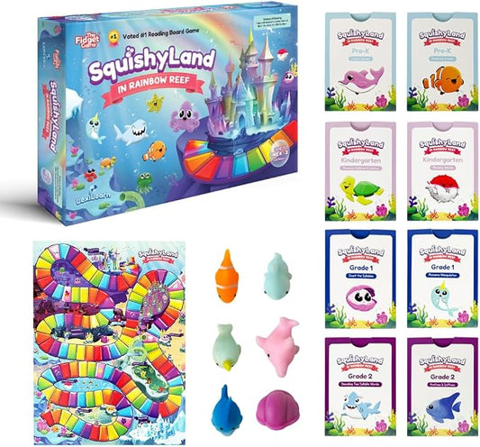 The Fidget Game SquishyLand in Rainbow Reef Board Game, Pre-K to 2nd Grade | Educational & Phonics Kindergarten Learning Activities, Mochi Squishy Toys Set, 2-6 Players