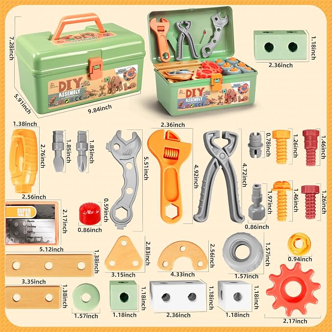 VEAIS Kids Tool Set,135Pcs Tool Set with Toolbox,Educational Montessori Toys,STEM Pretend Play Construction Toys for 3 4 5 Year Old,ABS Plastic Repair Toolkit for 3-6 Year Old Boy,Best Birthday Gift
