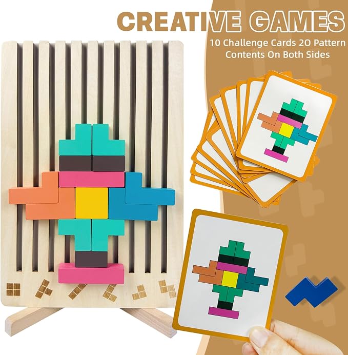 Wooden Stacking Puzzle Toy,3D Wooden Montessori Puzzles Toy,Giant Russian Block Game,Puzzle Board for Kids Jigsaw Puzzle Toddlers Brain Teasers for Kids 5-7 8-12 Years