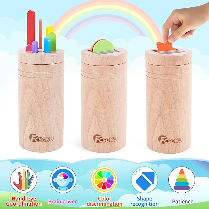 FCSONU Montessori Sorting & Fine Motor Skills Toys for Toddler 1-3(Pen Box) | 3in1 Sorting Box | Coin Box Toy, Learning Color Sorting Toys Sensory Toys, Easter Christmas Birthday Gifts for Boys Girls Kid