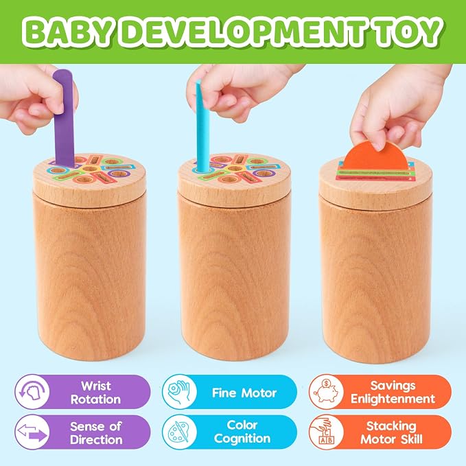 Montessori Wooden Toddler Toys， 3-in-1 Fine Motor Skills Learning Set ，Educational Color Sorting Sensory Toys for 3+ Year ， Teaches Object Permanence & Cause-Effect ，Gifts for Boys & Girls