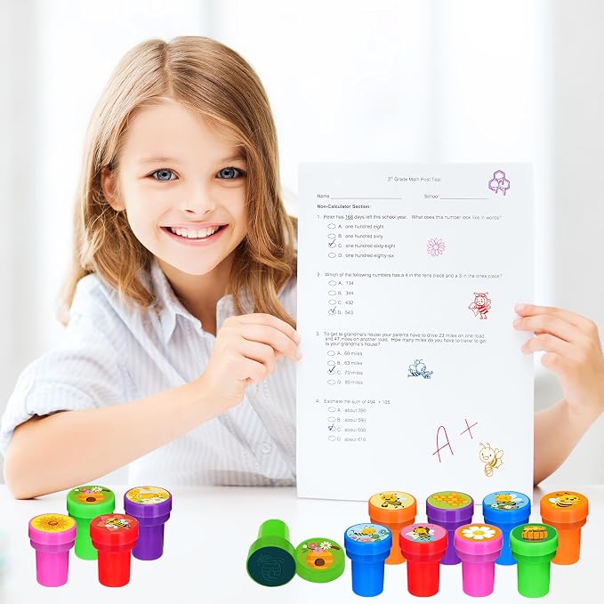 Cinrobiye 24 Pcs Bee Stampers Party Favor Set, Cute Honey Bee Stamps for Kids Birthday Party, Classroom Rewards, Carnival Prizes, Goody Bag Fillers, Bee Themed Party Supplies