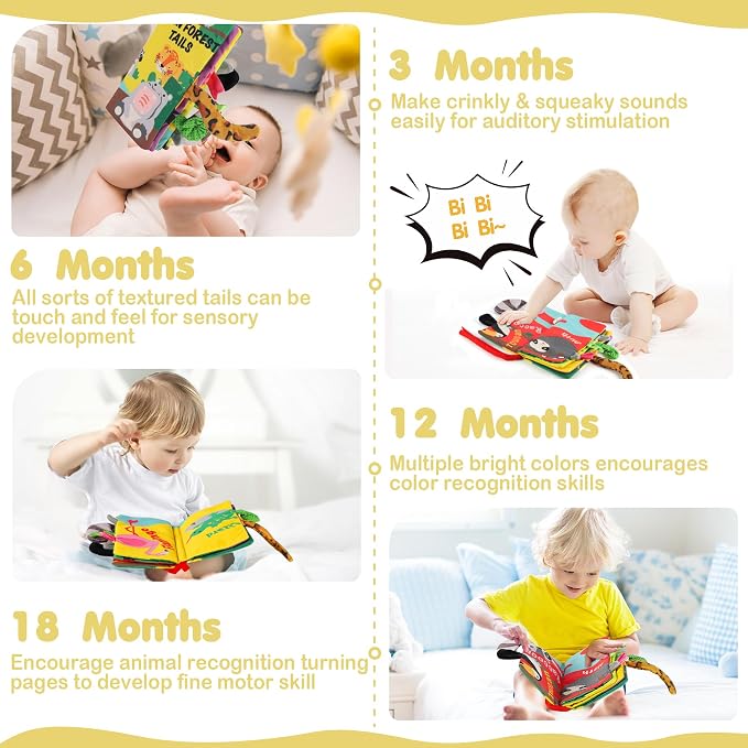 beiens Baby Books Toys, Tummy Time Touch and Feel Sensory Toys for Infant | Crinkle Cloth Book Toy for Baby 0-3-6-12-18 Months, Early Development Stroller Soft Toy, Newborn Shower Gift for Boy Girl