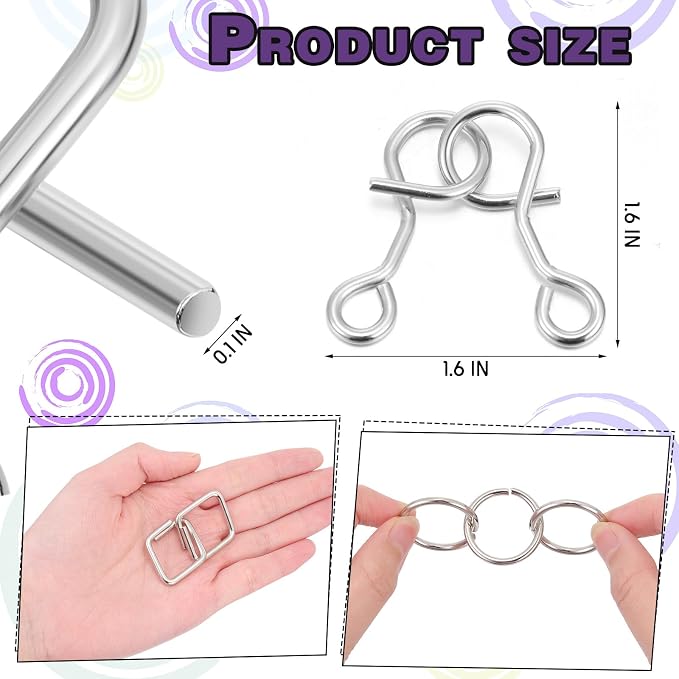 Metal Wire Puzzle Set of 8 with Pouch, Brain Teaser Puzzles IQ Test Ring Disentanglement Unlock Interlock Game Trick Metal for Party Favor Challenge(D Style)
