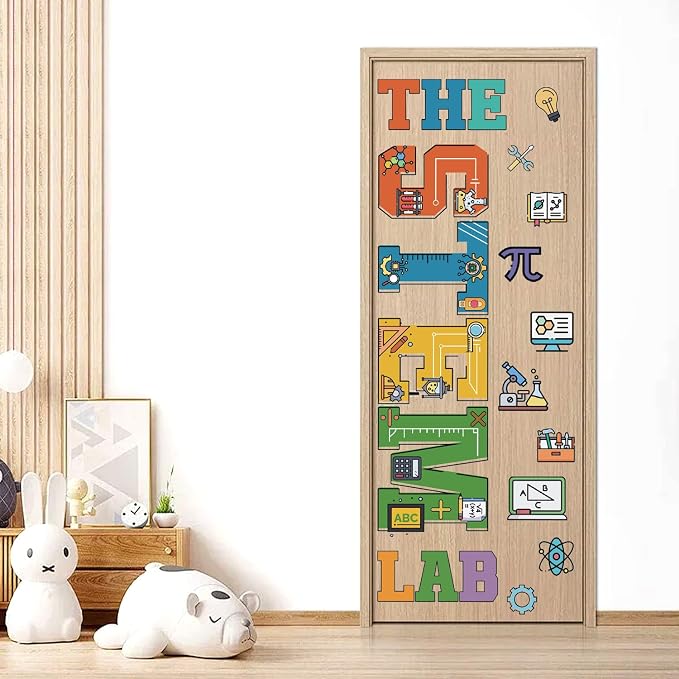 LHIUEM Color The Stem Lab Stickers,Kids Scientist Bedroom Decor,Funny Stem Laboratory Door Decals,Biology Posters,Chemistry Wall Decal,Science Math Mural,Biology Decorations for Classroom Nursery