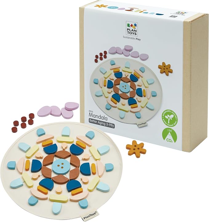 PlanToys® Wooden Mandala Set Montessori Inspired Open Ended Kids Play | loose pieces, sensory toys, montessori toys, girls, boys, creative spatial mindful fine motor gift preschool learning set