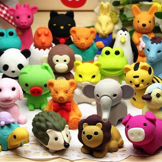 URSKYTOUS 35Pcs Animal Erasers Desk Pets for Kids,Classroom Prizes | Bulk Pencil Puzzle Erasers for Back to School,Treasure Chest,Goodie bag stuffers,Easter Egg Fillers,Stocking Stuffers