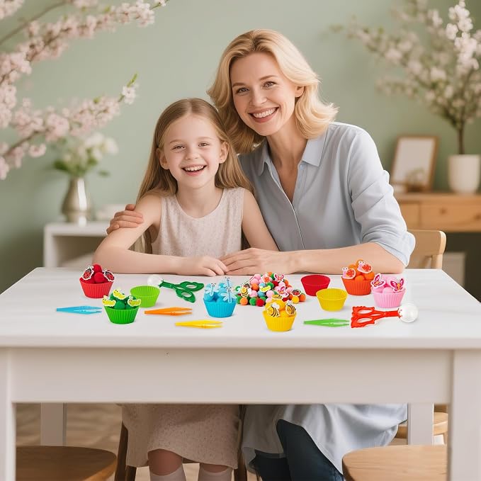 EZdhuawuse Summer Insects Sensory Bin Fillers - 321P Summer Bee Fine Motor Toys Counting Sorting for Easter Gift, Counting Toy with Felt Butterfly Pom Pom Cup Clip for Preschool Education Activities
