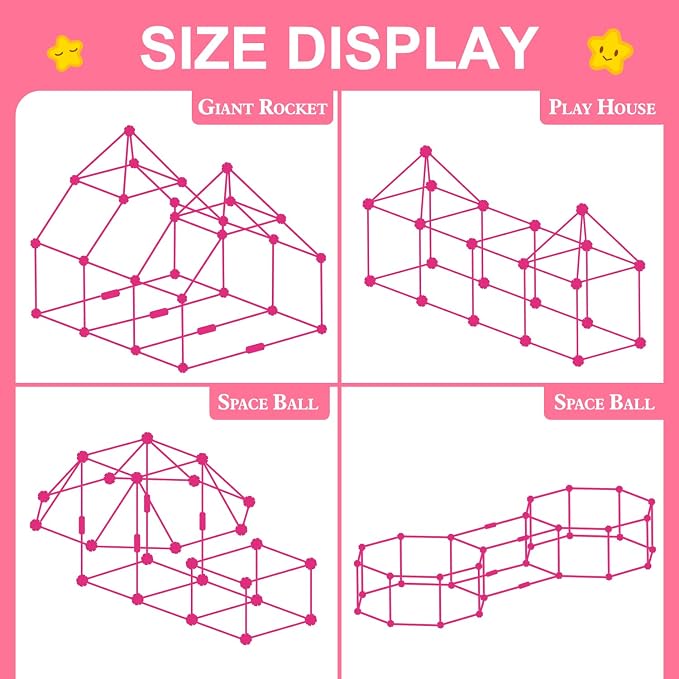 SpringFlower Fort Building Kit for Kids,STEM Construction Toys, Educational Gift for 4 5 6 7 8 9 10 11 12 Years Old Boys and Girls,Ultimate Creative Set for Indoor & Outdoors Activity,140 Pcs,Pink