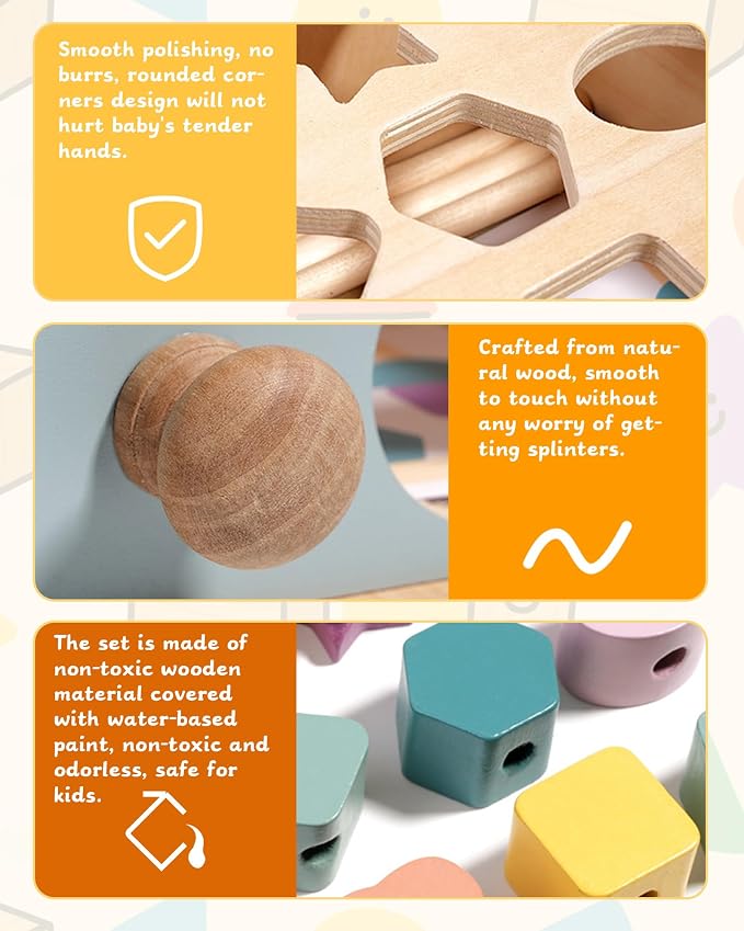 Biottro Montessori Toys for 3 4 5 Year Old - 5 in 1 Learning Education Toy for Toddler Kid Boys Girls - Shape Matching Stacking Color Sorting Beads Lacing Sensory Fidget Gifts