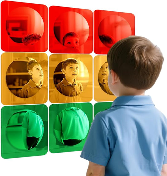 Geiserailie 9 Pcs Sensory Wall Bubble Mirrors, 6 x 6 Inch, CPC Certified | Colorful Acrylic Convex Mirrors, Sensory Room must haves, Classroom Learning Tool, Calming Corner, Preschool Daycare Activity