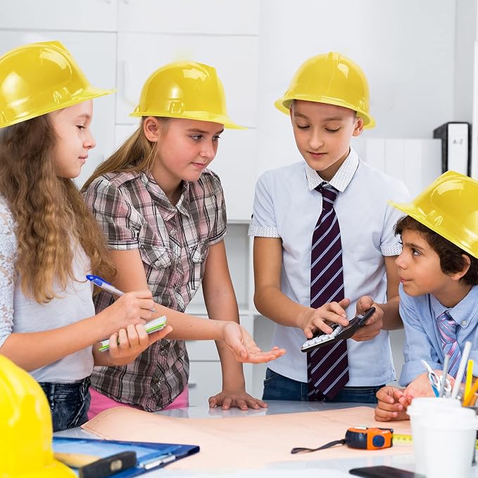 Sumind 48 Packs Construction Party Hats Kids Plastic Worker Helmet Bulk Toy for 3-8 Years Children Dress up Party Supplies(Yellow)