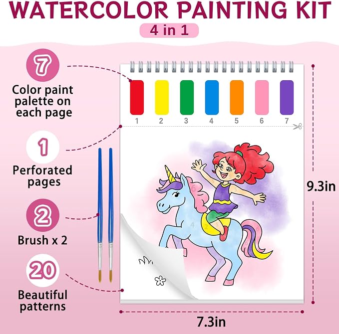SOCOLER Paint with Water Coloring Books for Toddlers,Unicorn Theme Mess Free Watercolor Painting Papers for Kids Water Color Paint Kit Art Craft Gift for Ages 1-3, 4-8