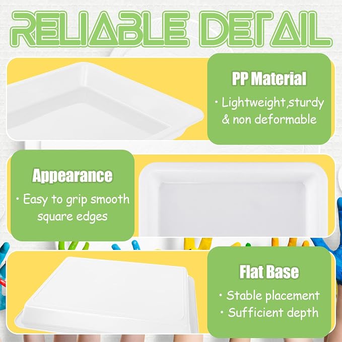 12 Pack Plastic Art Trays,Activity Crafts Tray,Stackable Serving Tray for Kids DIY Projects,Painting,School,Home,Beads(White)